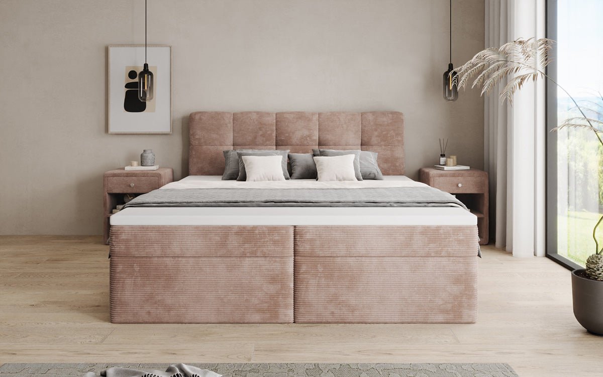 Lit boxspring Cozy II en Côtelé avec rangement