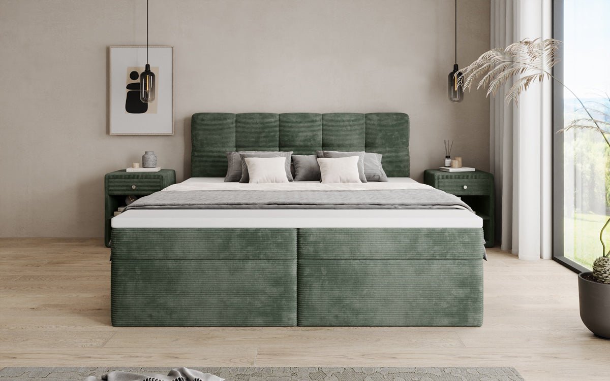 Lit boxspring Cozy II en Côtelé avec rangement