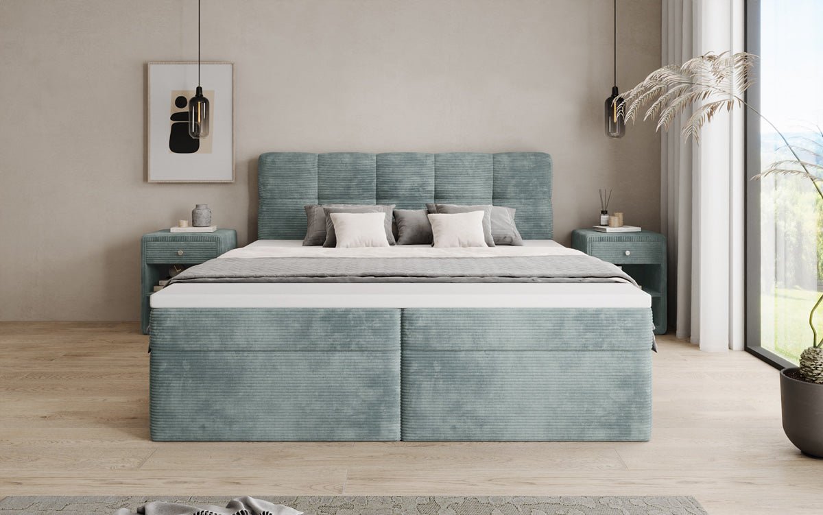 Lit boxspring Cozy II en Côtelé avec rangement
