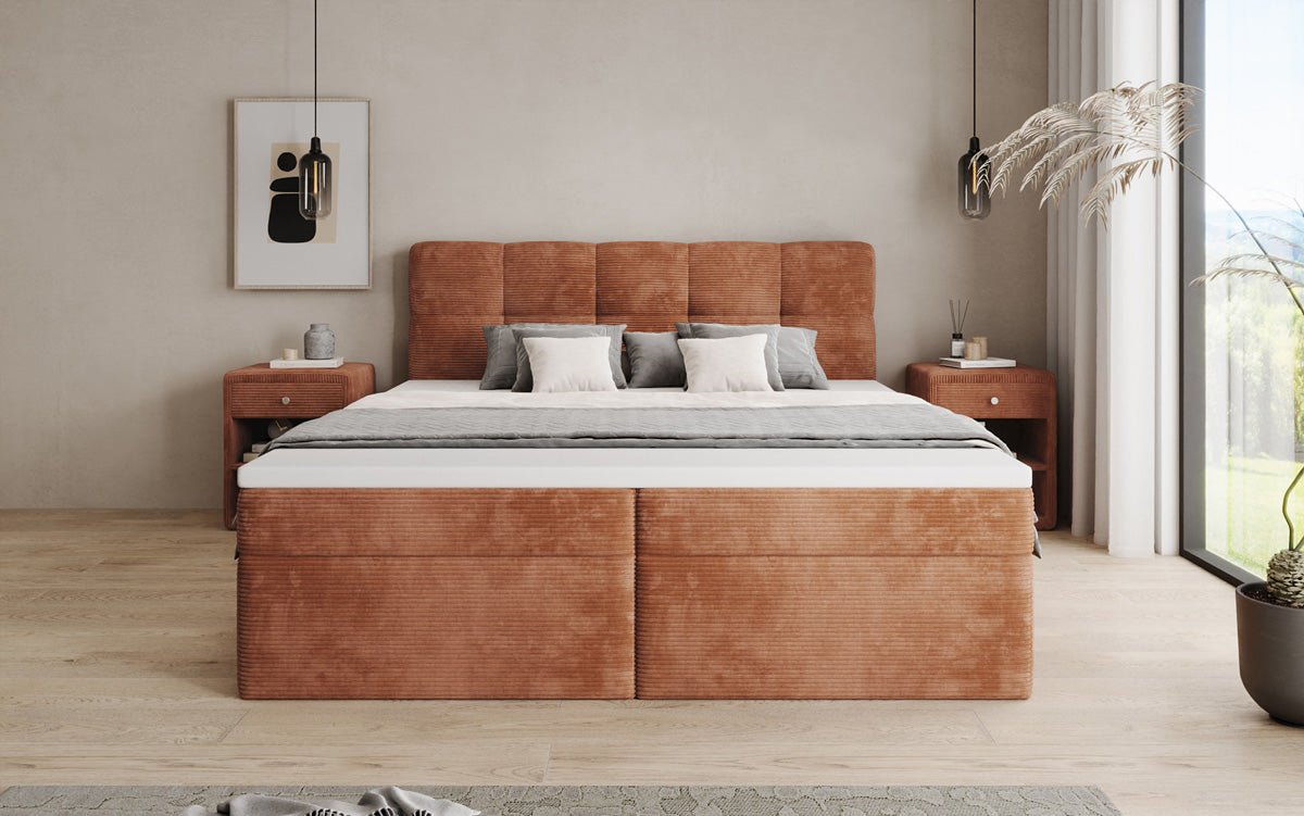 Lit boxspring Cozy II en Côtelé avec rangement