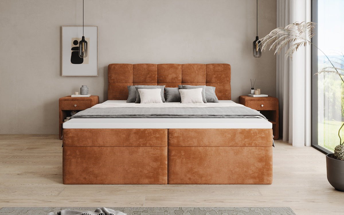 Lit boxspring Cozy II en Côtelé avec rangement