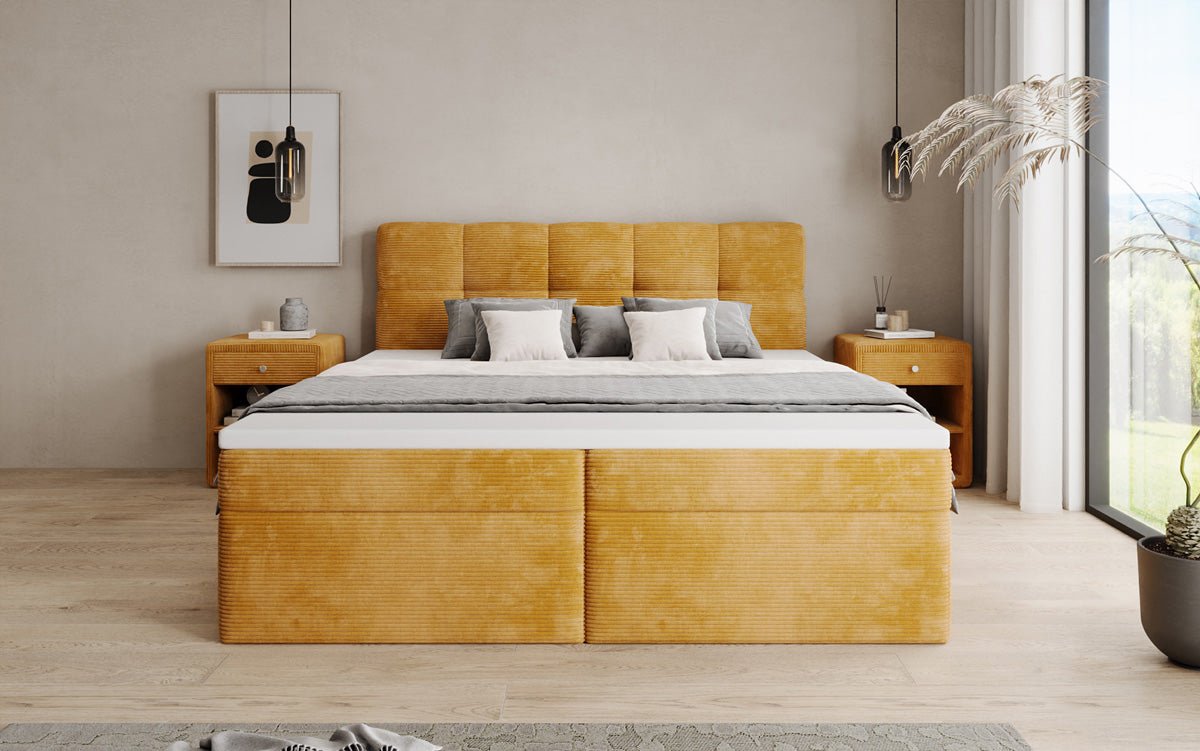 Lit boxspring Cozy II en Côtelé avec rangement