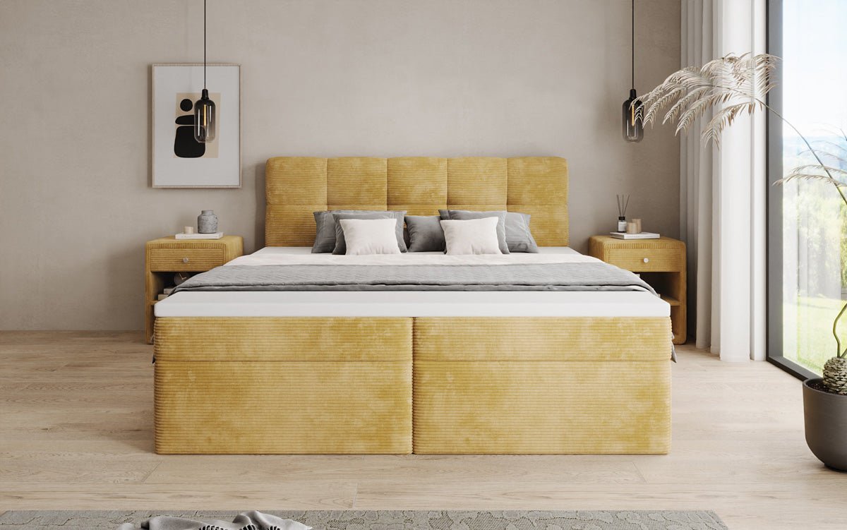 Lit boxspring Cozy II en Côtelé avec rangement