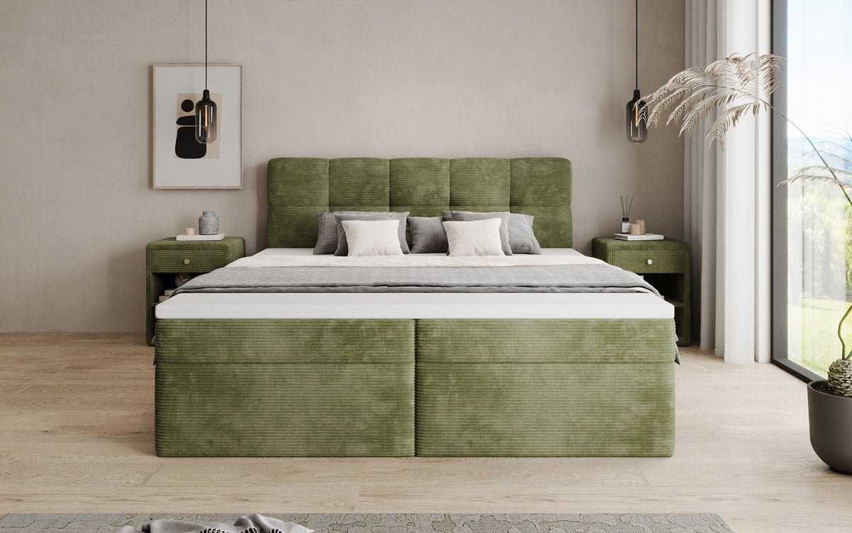 Lit boxspring Cozy II en Côtelé avec rangement