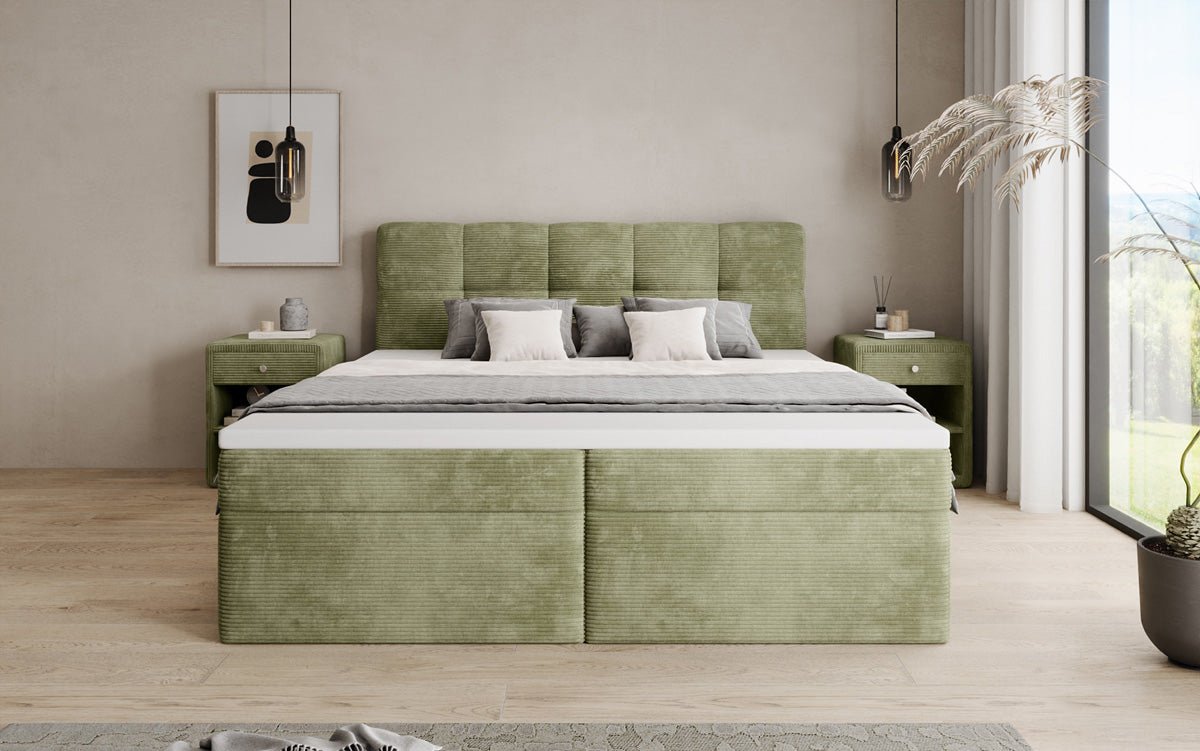 Lit boxspring Cozy II en Côtelé avec rangement
