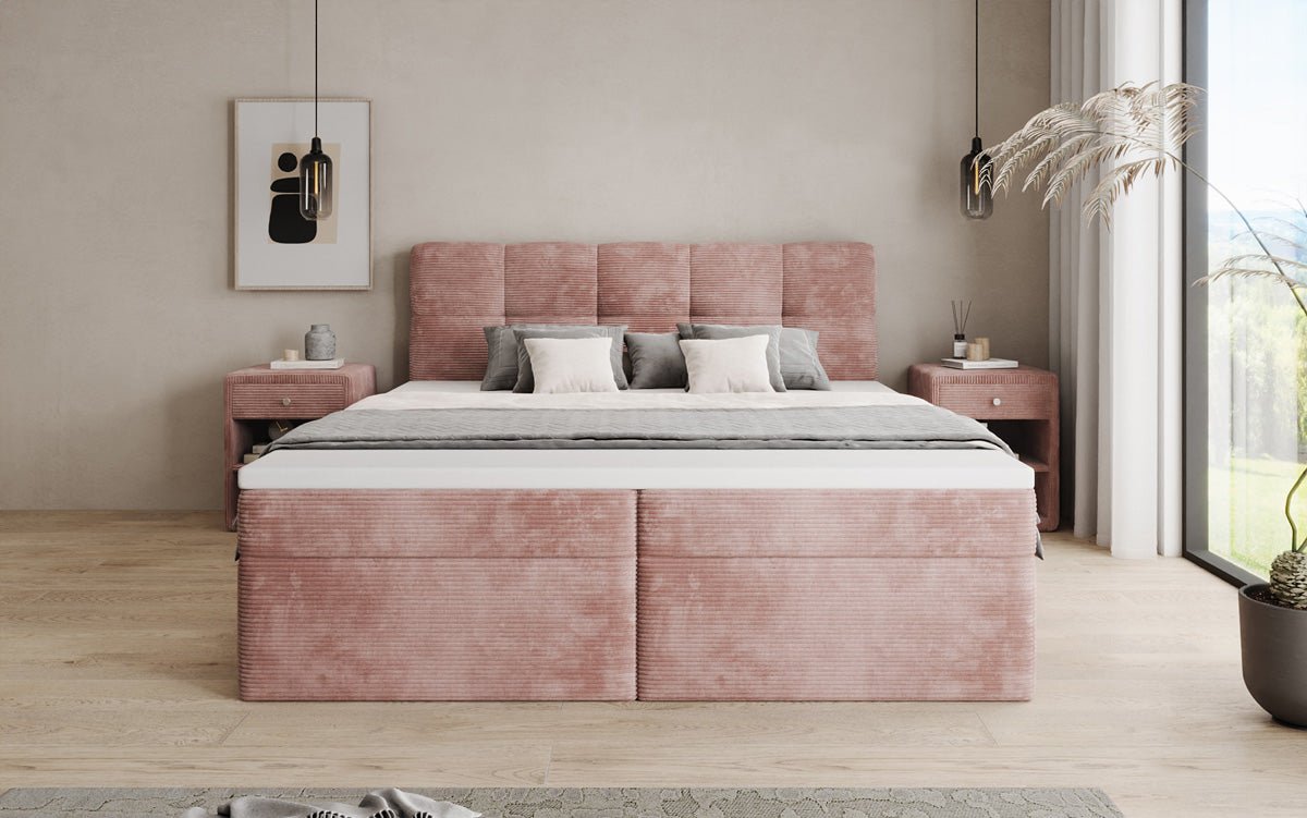 Lit boxspring Cozy II en Côtelé avec rangement