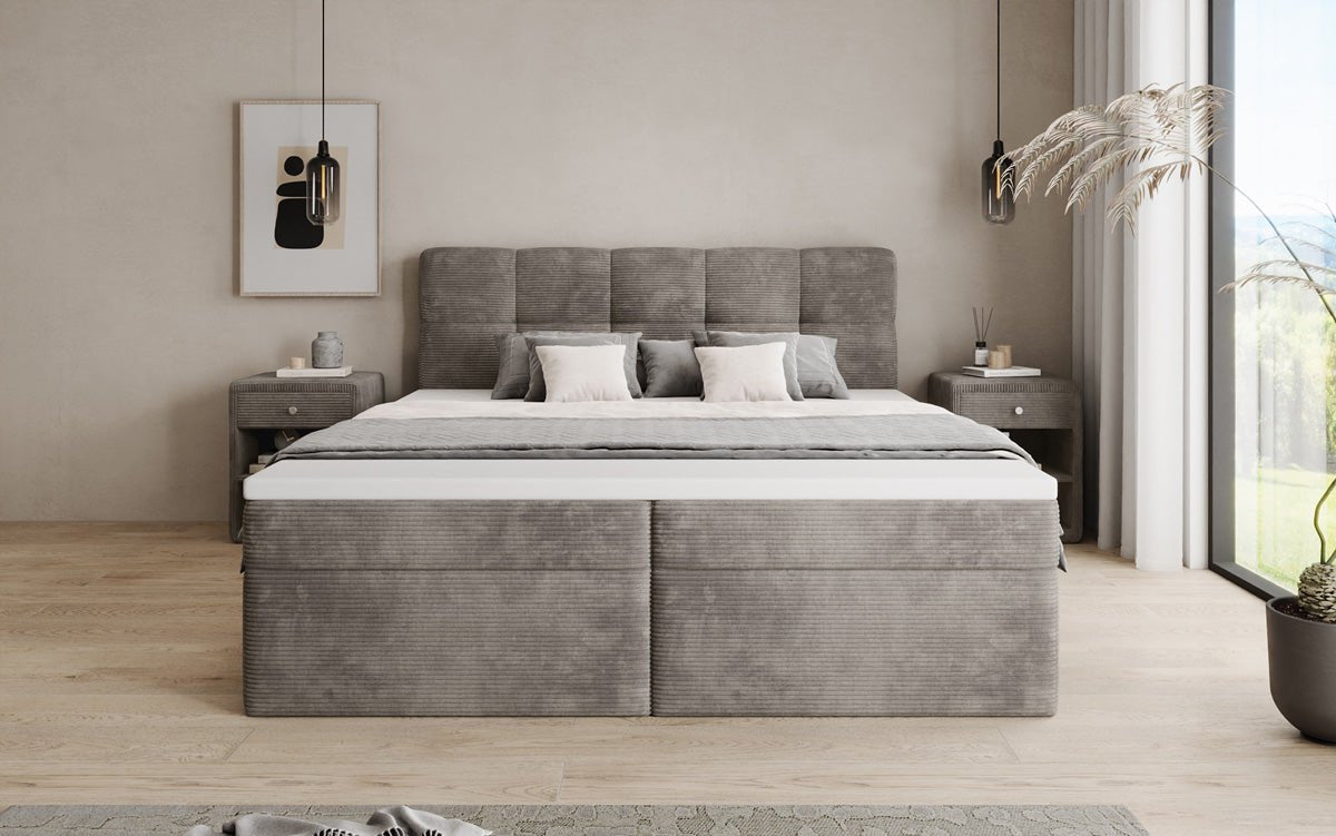 Lit boxspring Cozy II en Côtelé avec rangement