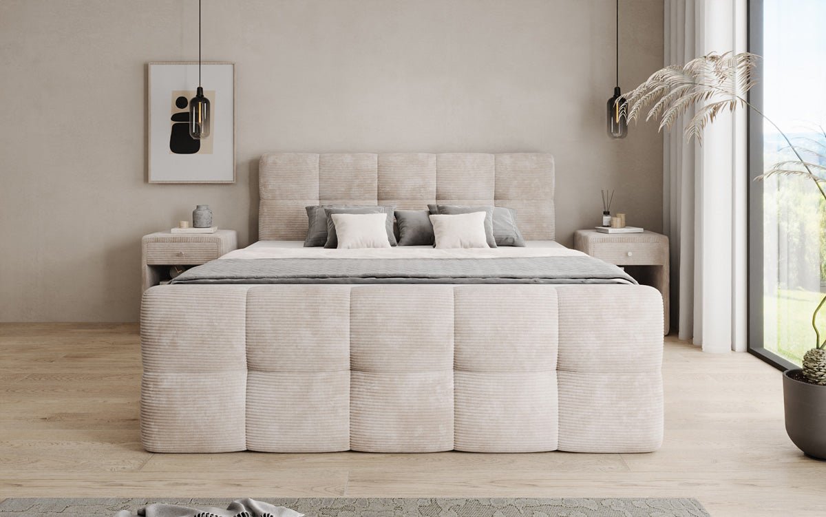 Boxspringbett Cozy in Cord mit Stauraum
