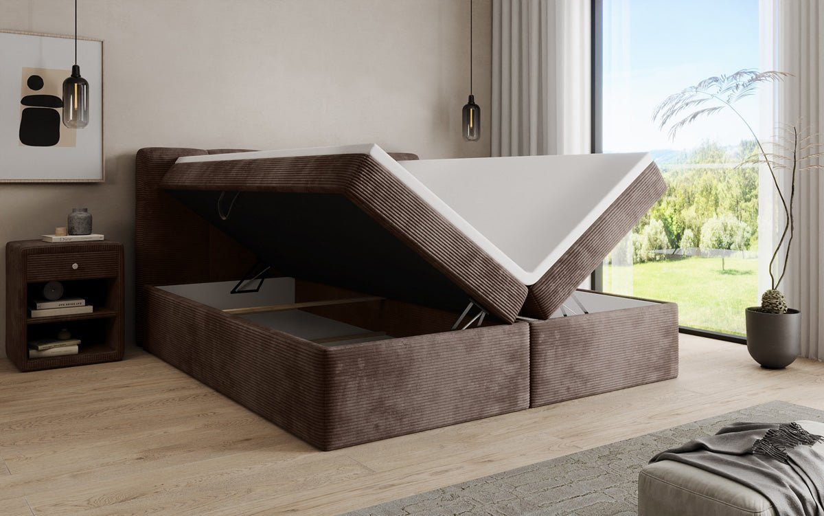 Lit boxspring Cozy II en Côtelé avec rangement