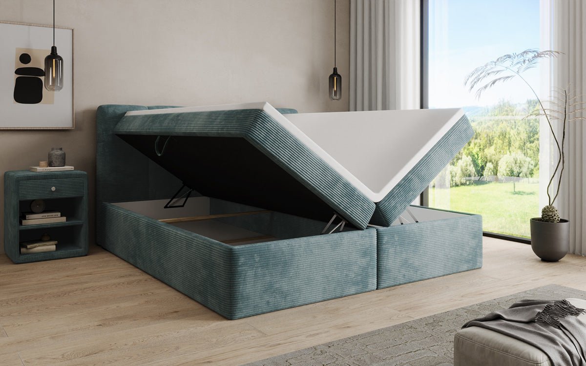 Lit boxspring Cozy II en Côtelé avec rangement