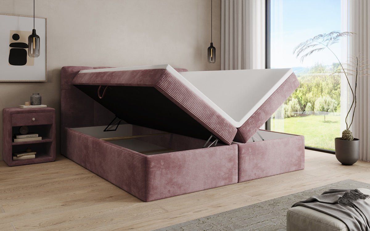 Lit boxspring Cozy II en Côtelé avec rangement