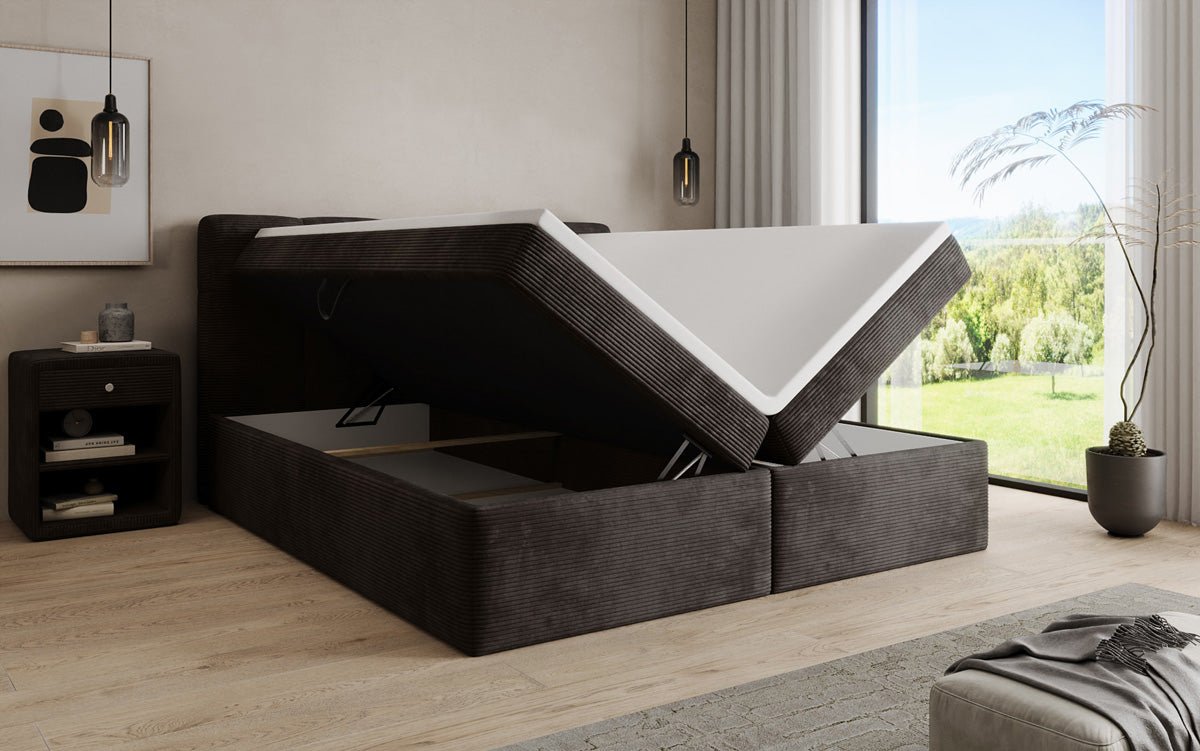 Lit boxspring Cozy II en Côtelé avec rangement