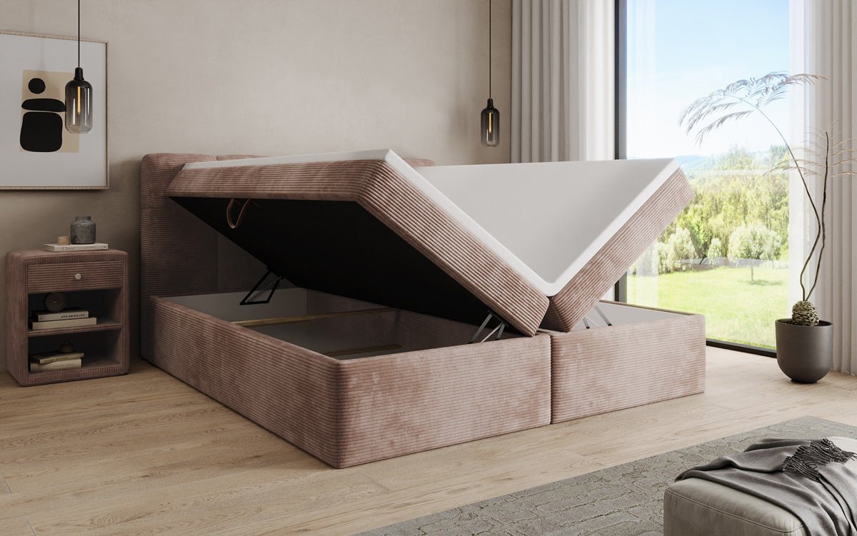 Lit boxspring Cozy II en Côtelé avec rangement