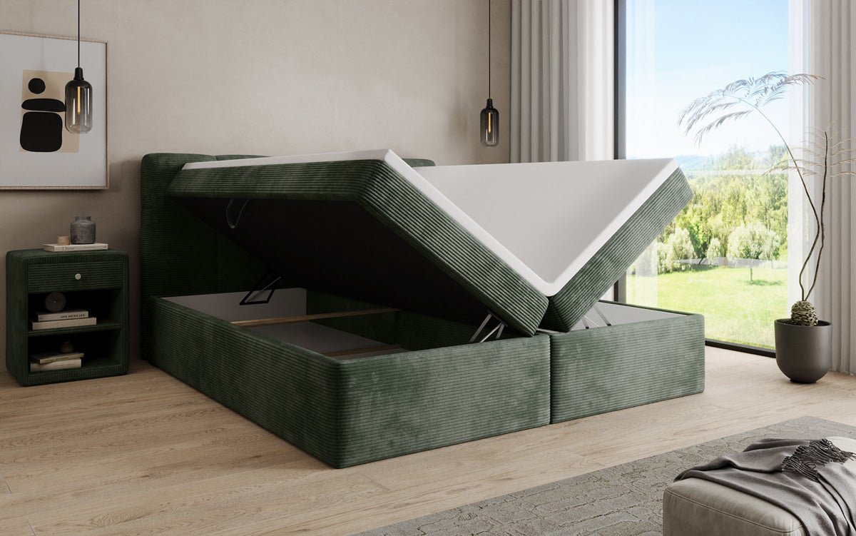 Lit boxspring Cozy II en Côtelé avec rangement