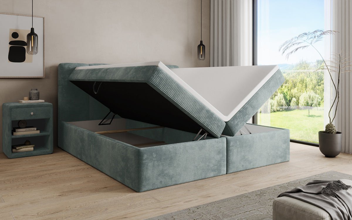 Lit boxspring Cozy II en Côtelé avec rangement