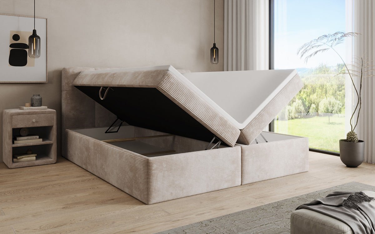 Lit boxspring Cozy II en Côtelé avec rangement