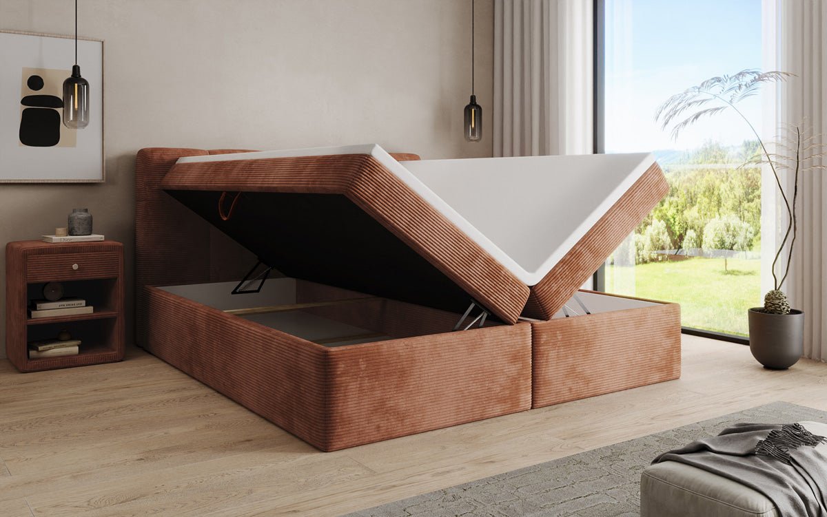 Lit boxspring Cozy II en Côtelé avec rangement