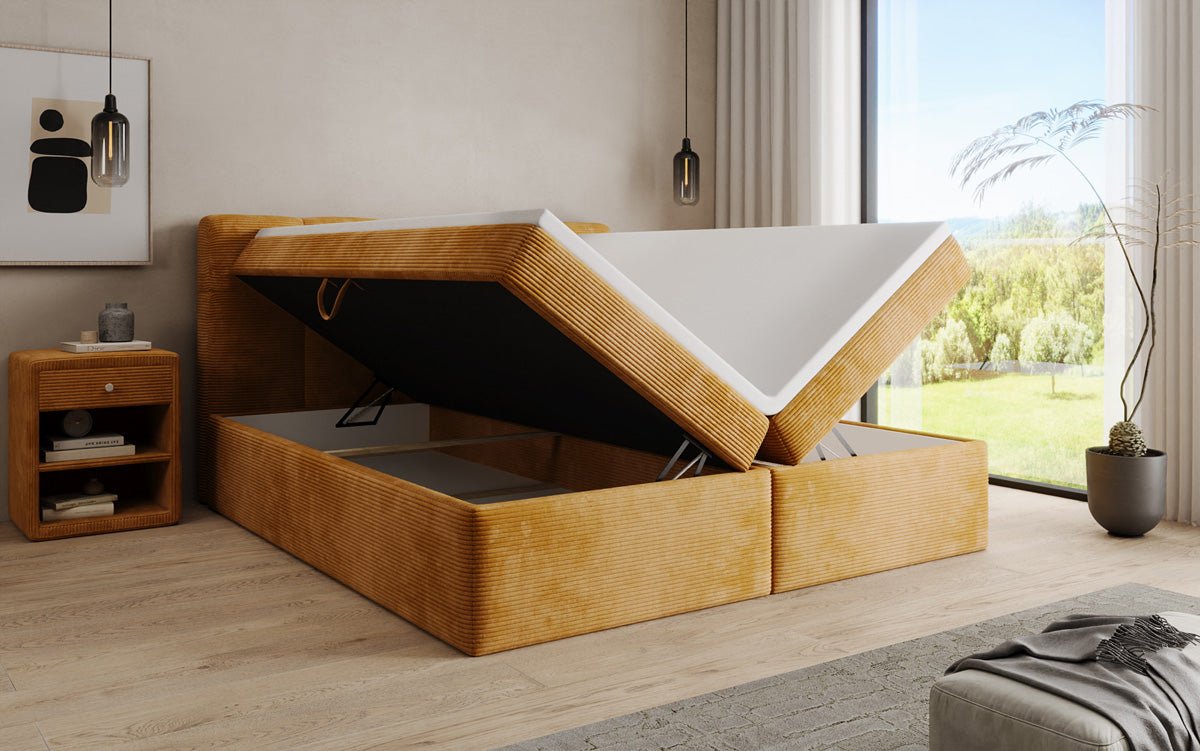 Lit boxspring Cozy II en Côtelé avec rangement
