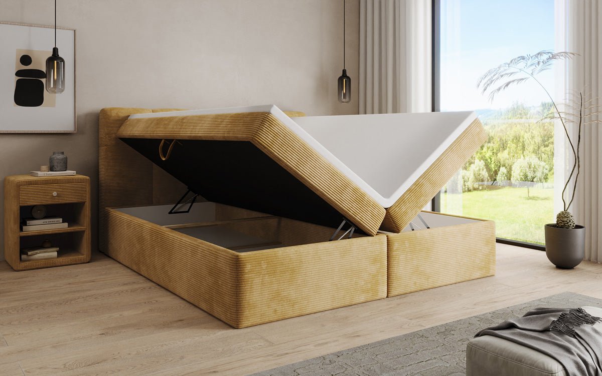 Lit boxspring Cozy II en Côtelé avec rangement