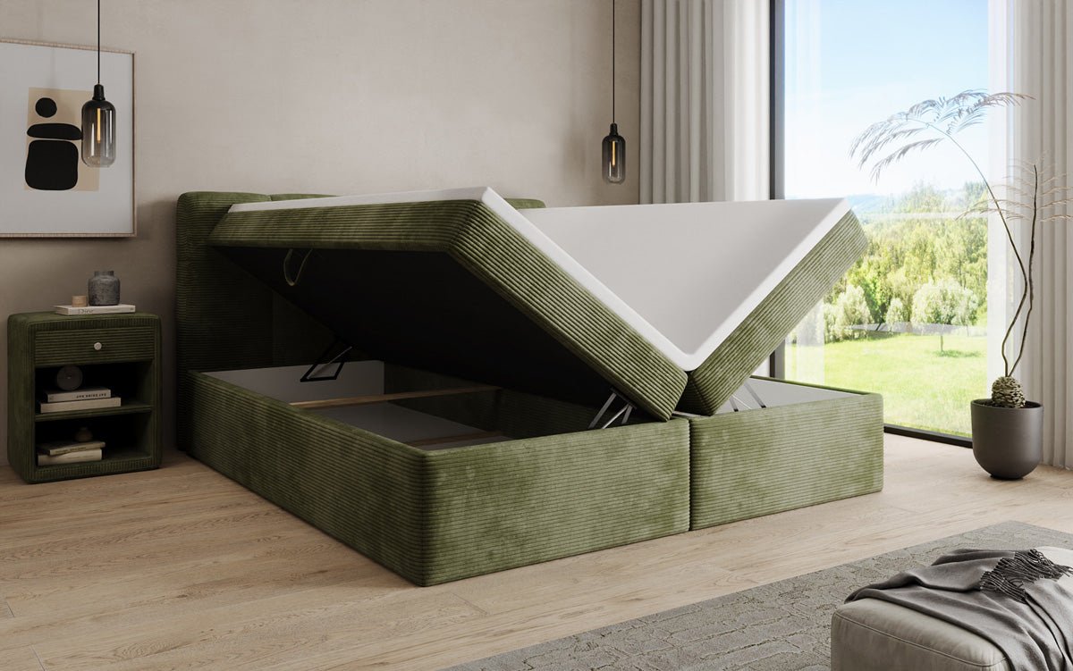 Lit boxspring Cozy II en Côtelé avec rangement