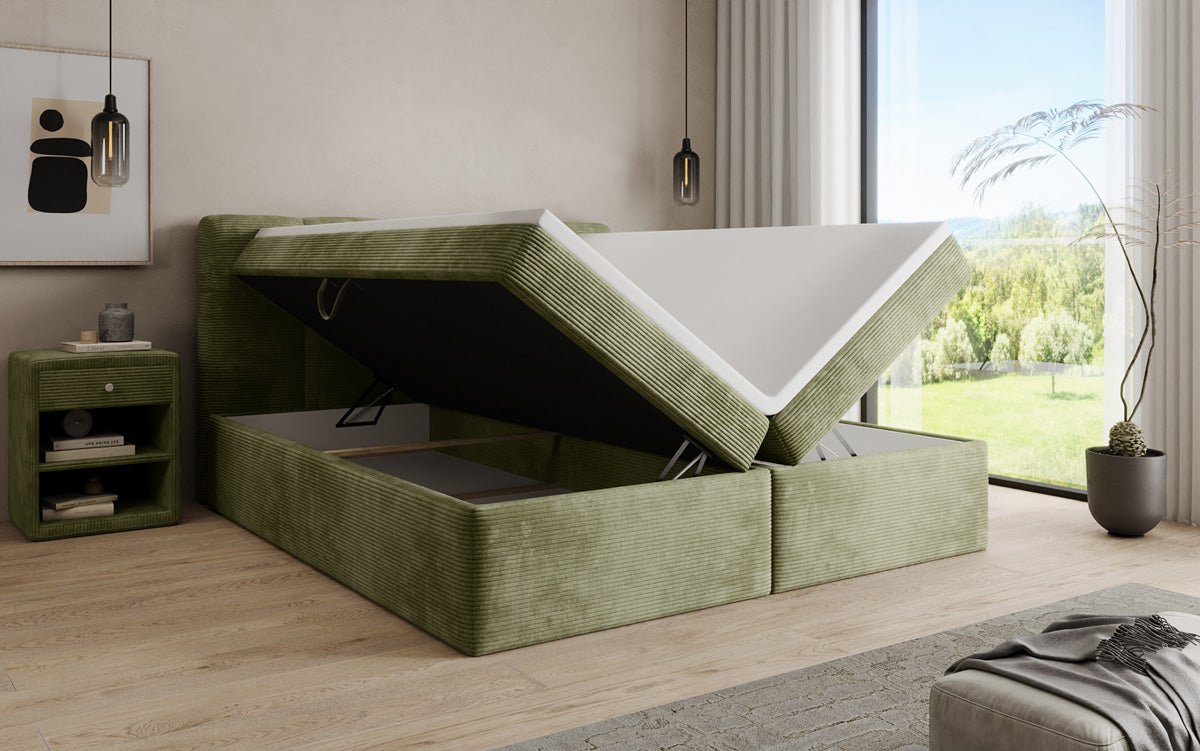 Lit boxspring Cozy II en Côtelé avec rangement