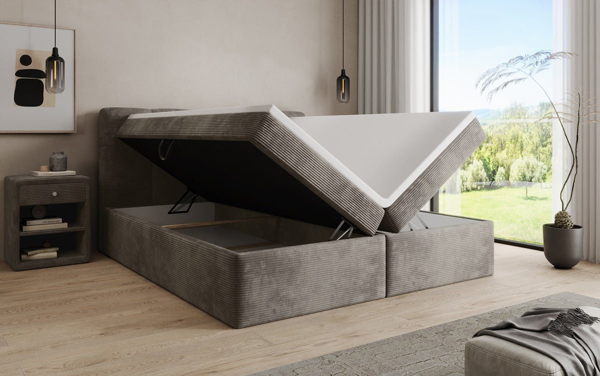 Lit boxspring Cozy II en Côtelé avec rangement