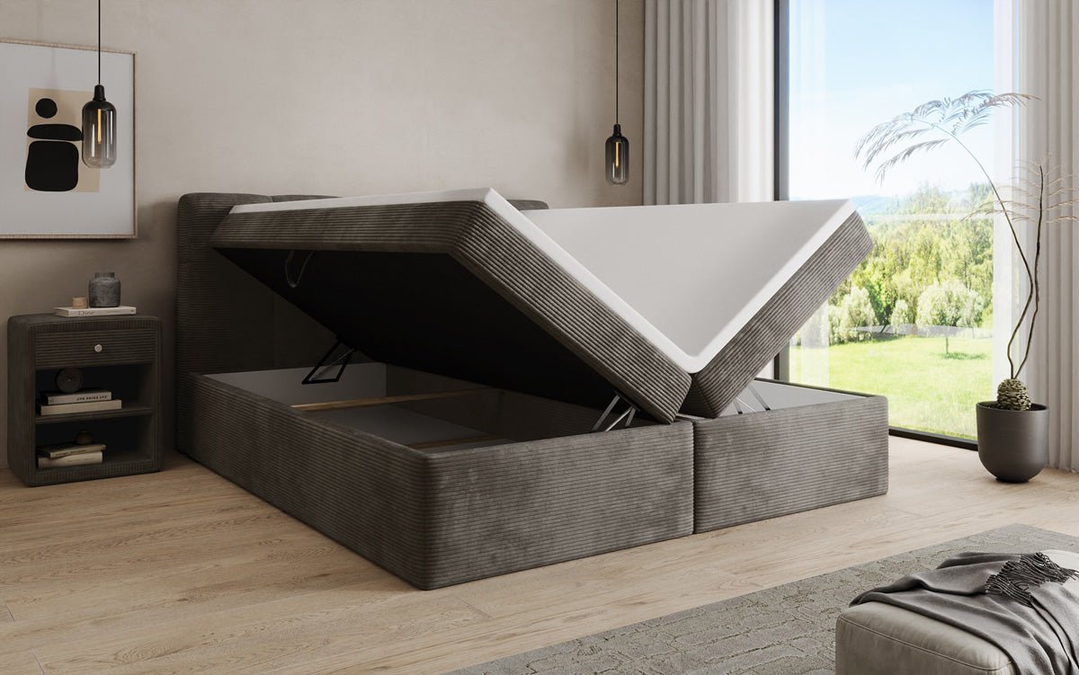 Lit boxspring Cozy II en Côtelé avec rangement