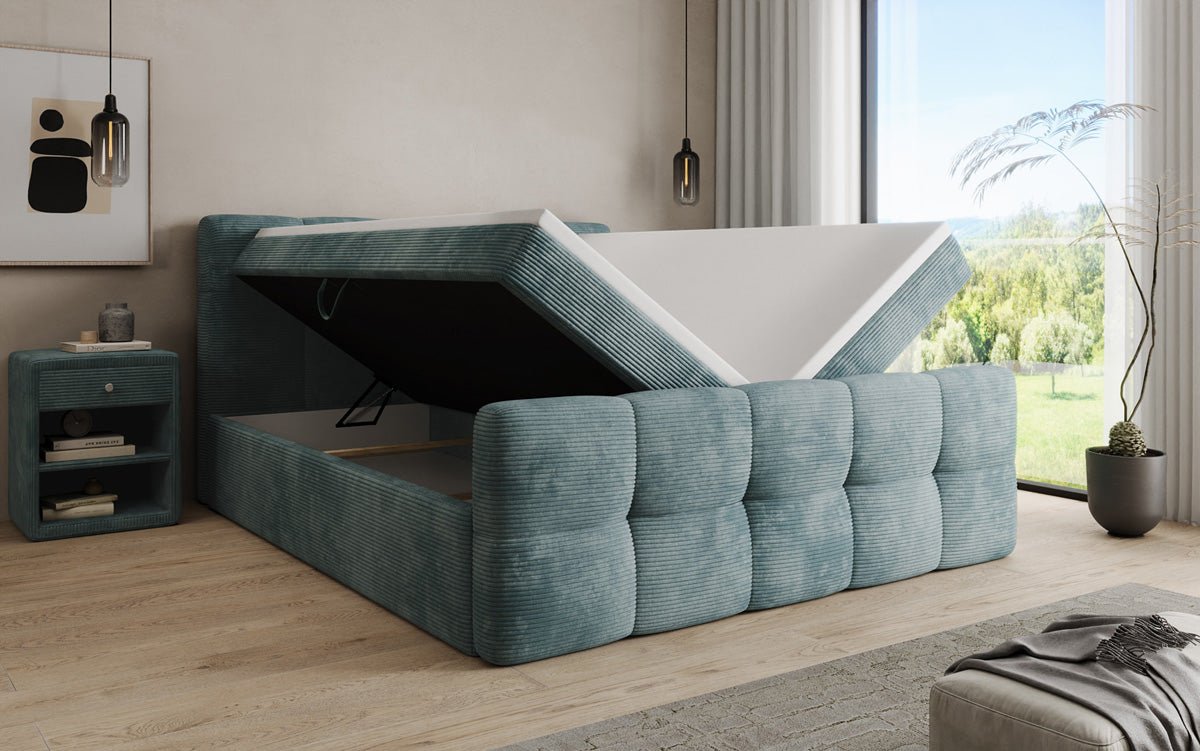 Boxspringbett Cozy in Cord mit Stauraum
