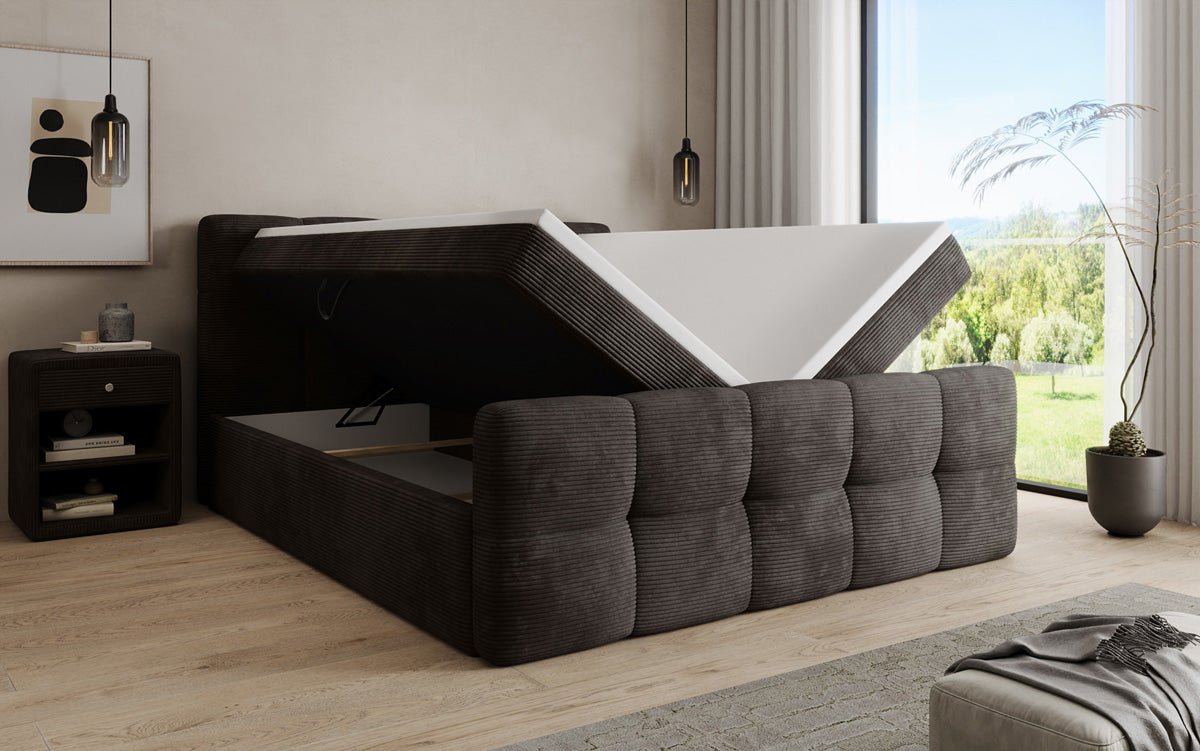 Boxspringbett Cozy in Cord mit Stauraum