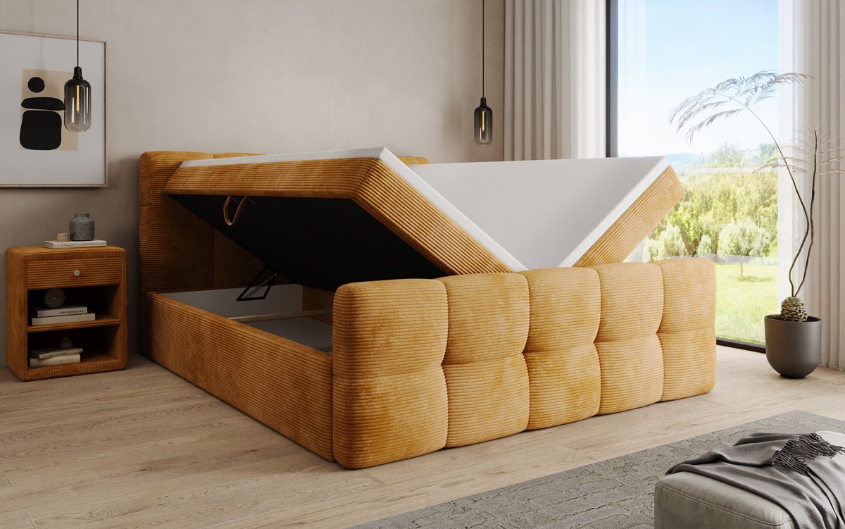 Boxspringbett Cozy in Cord mit Stauraum