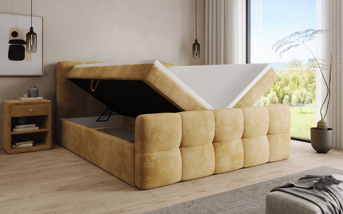 Boxspringbett Cozy in Cord mit Stauraum