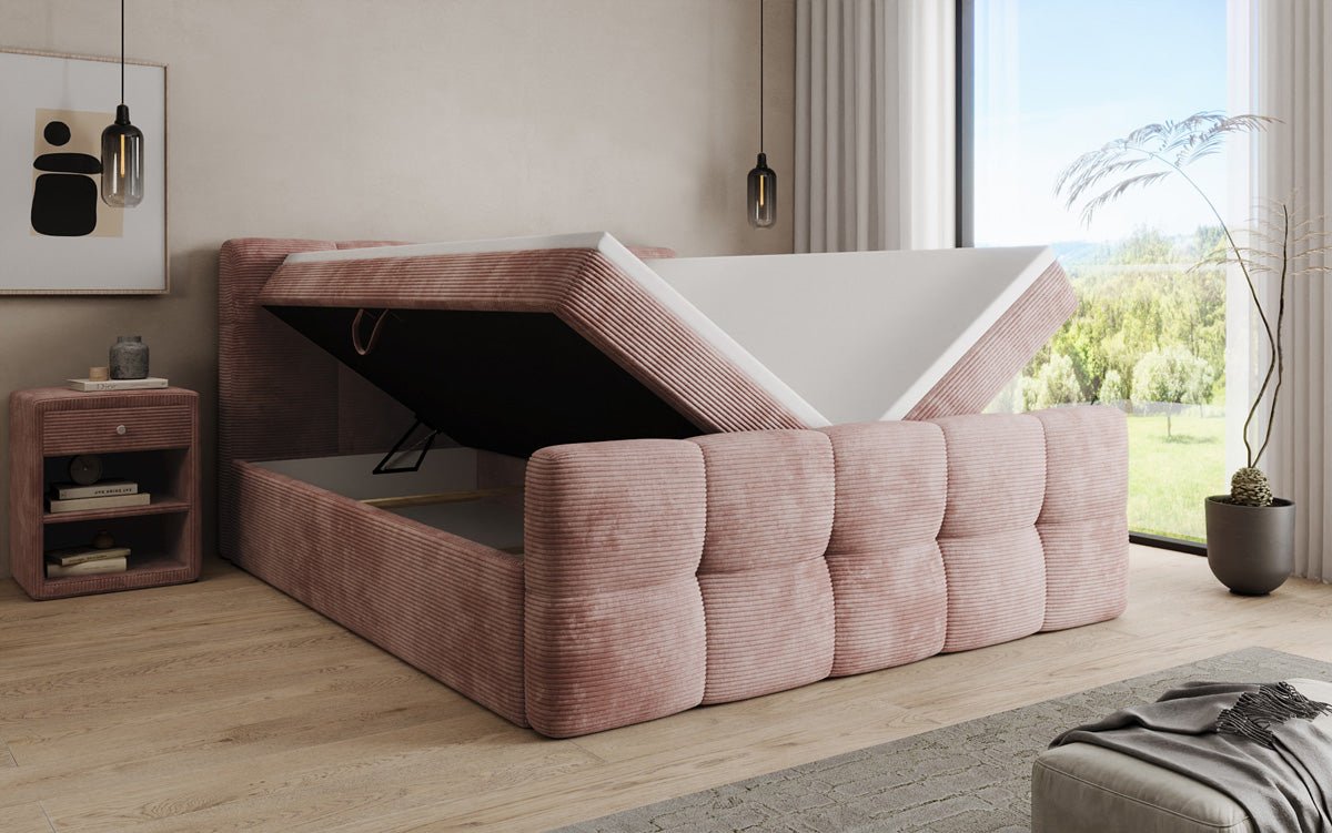 Boxspringbett Cozy in Cord mit Stauraum