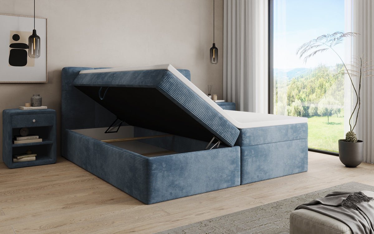 Lit boxspring Cozy II en Côtelé avec rangement