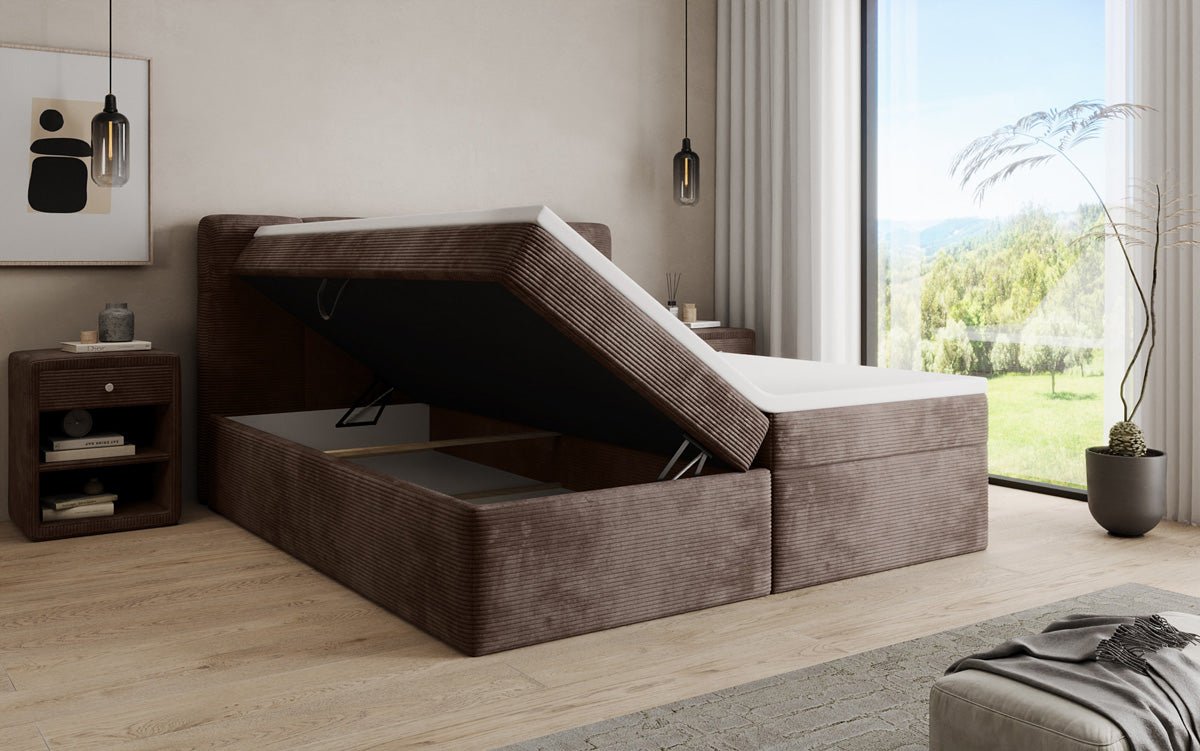Lit boxspring Cozy II en Côtelé avec rangement