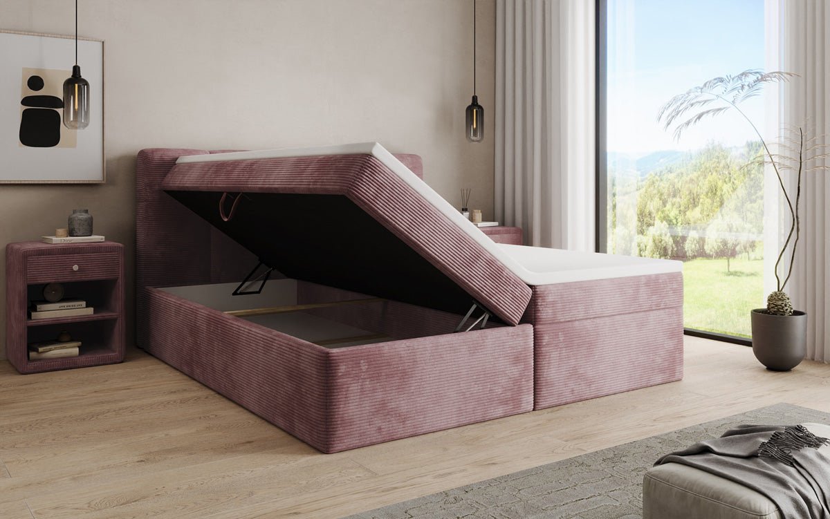 Lit boxspring Cozy II en Côtelé avec rangement