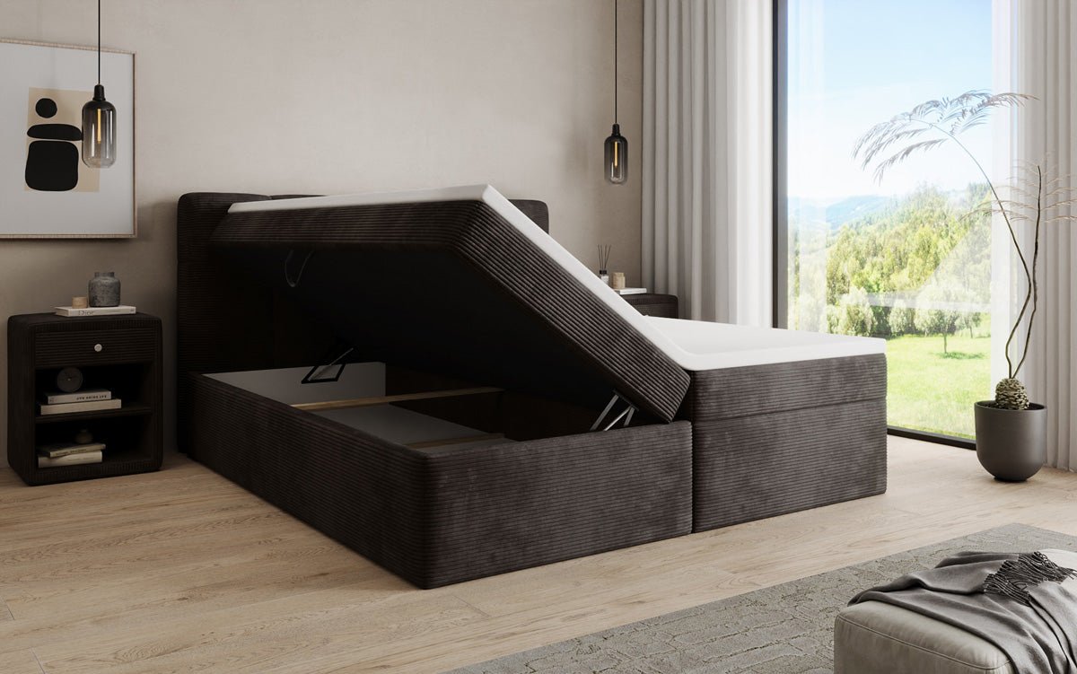 Lit boxspring Cozy II en Côtelé avec rangement