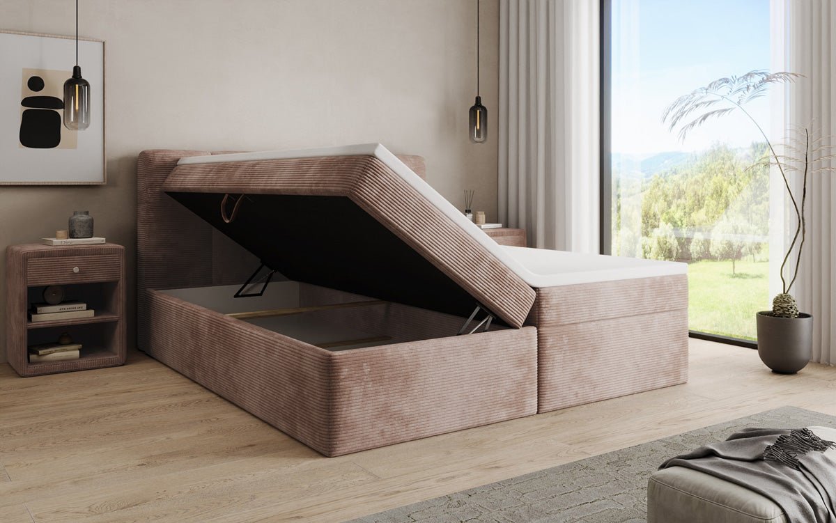 Lit boxspring Cozy II en Côtelé avec rangement