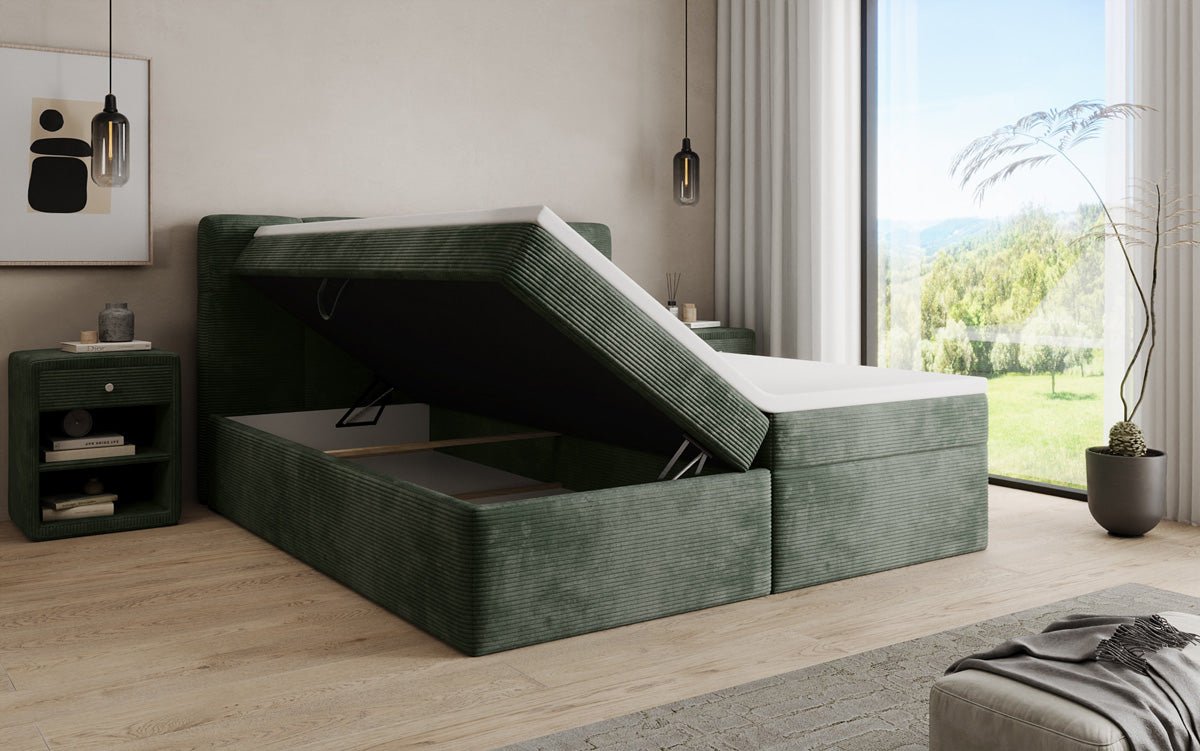 Lit boxspring Cozy II en Côtelé avec rangement