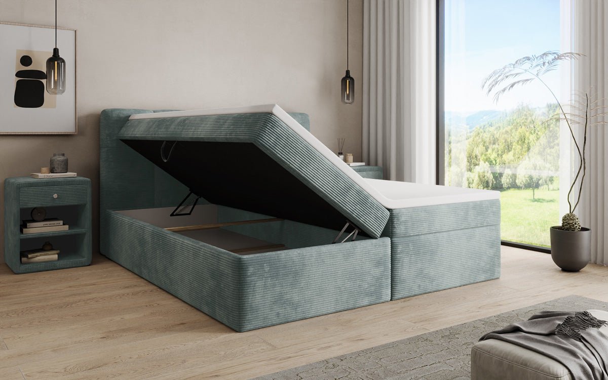 Lit boxspring Cozy II en Côtelé avec rangement