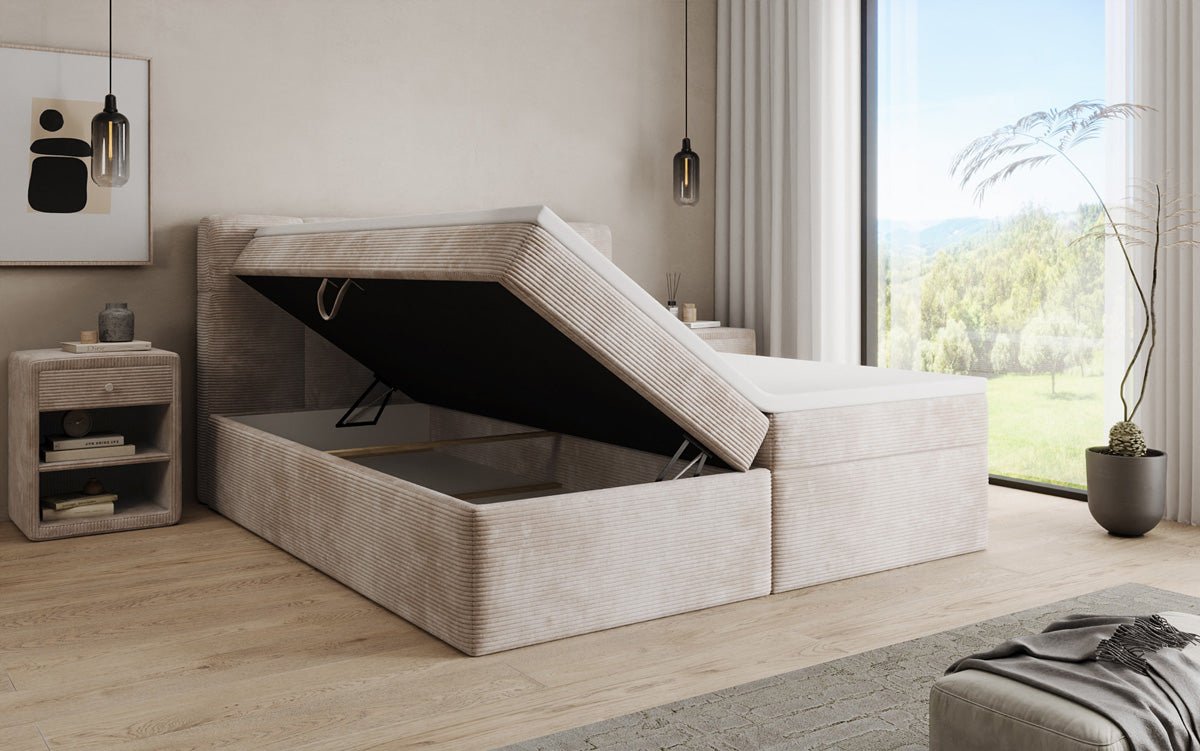 Lit boxspring Cozy II en Côtelé avec rangement