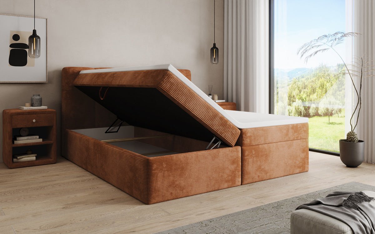 Lit boxspring Cozy II en Côtelé avec rangement
