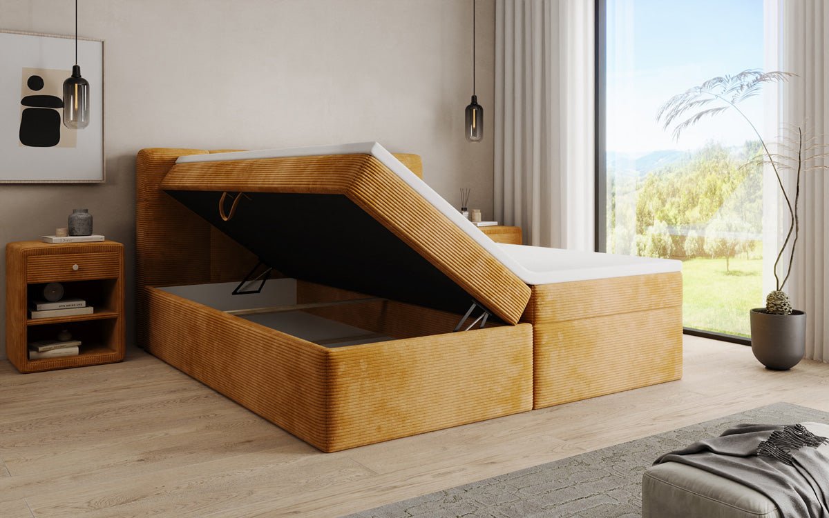 Lit boxspring Cozy II en Côtelé avec rangement