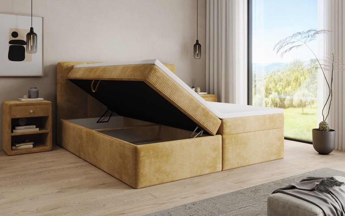 Lit boxspring Cozy II en Côtelé avec rangement