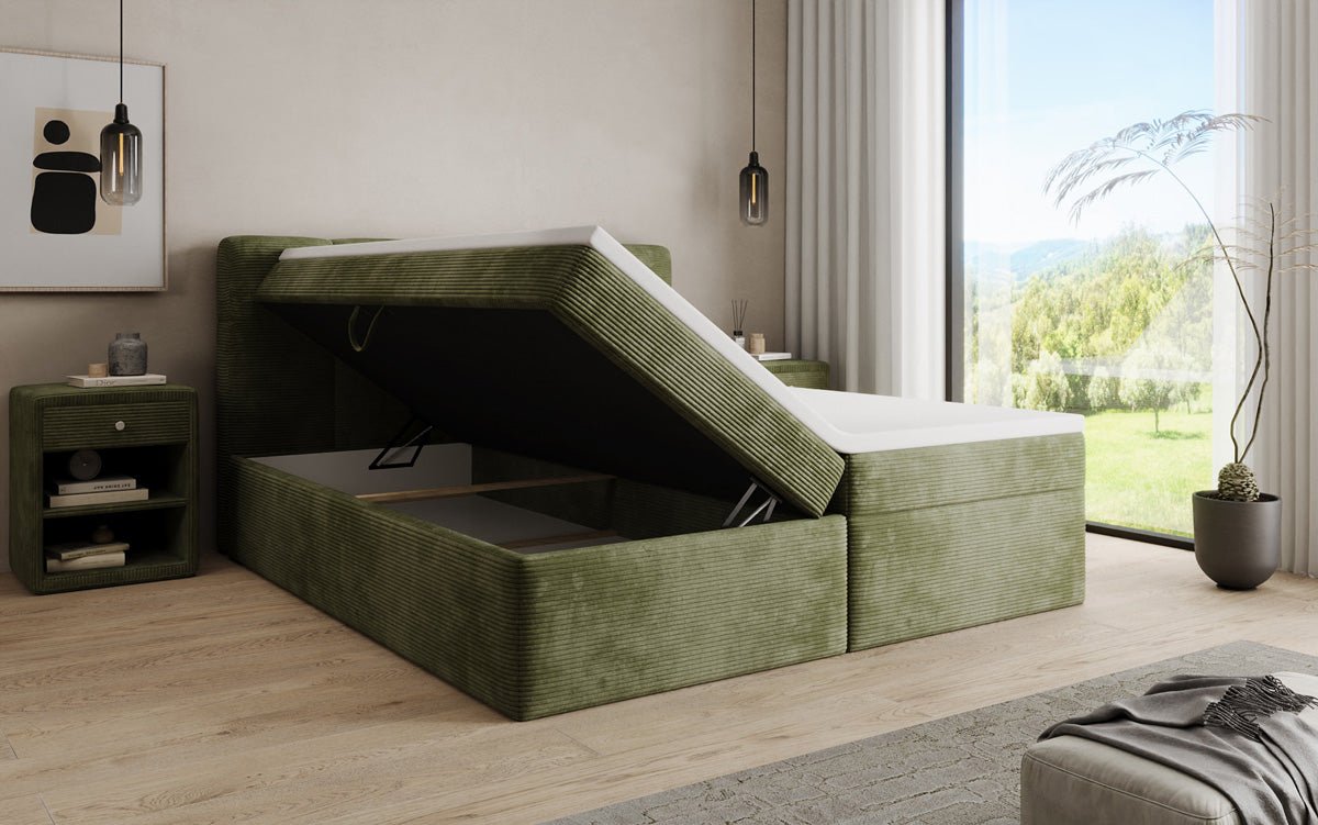 Lit boxspring Cozy II en Côtelé avec rangement