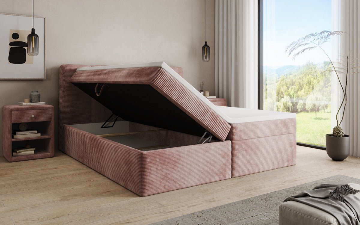 Lit boxspring Cozy II en Côtelé avec rangement