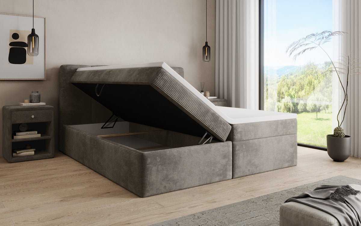 Lit boxspring Cozy II en Côtelé avec rangement