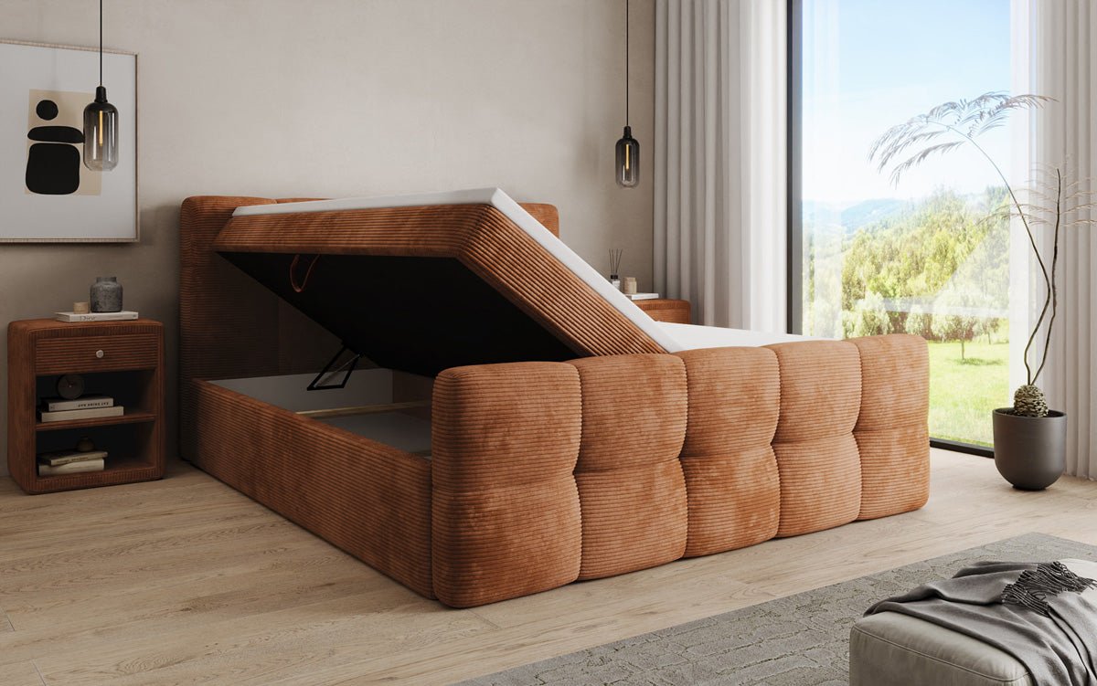 Boxspringbett Cozy in Cord mit Stauraum