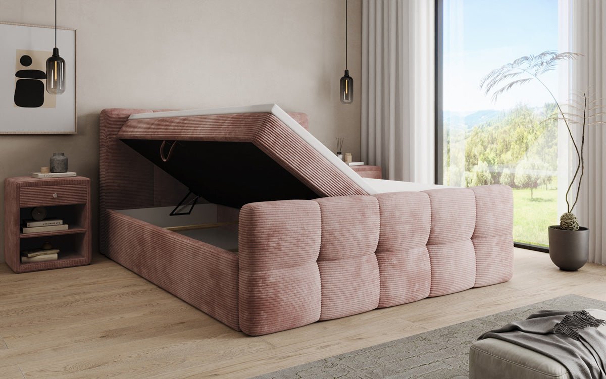 Boxspringbett Cozy in Cord mit Stauraum