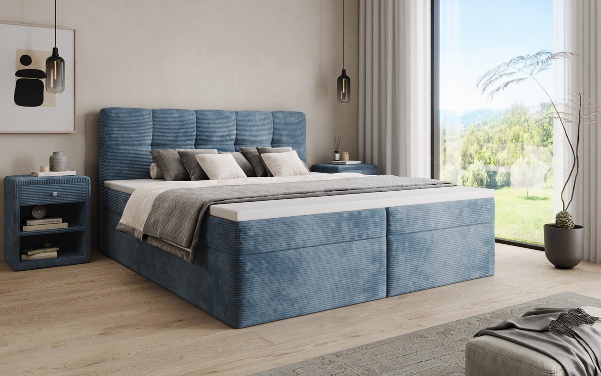 Lit boxspring Cozy II en Côtelé avec rangement