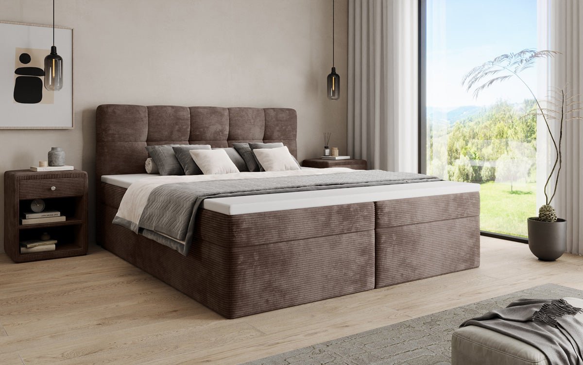 Lit boxspring Cozy II en Côtelé avec rangement